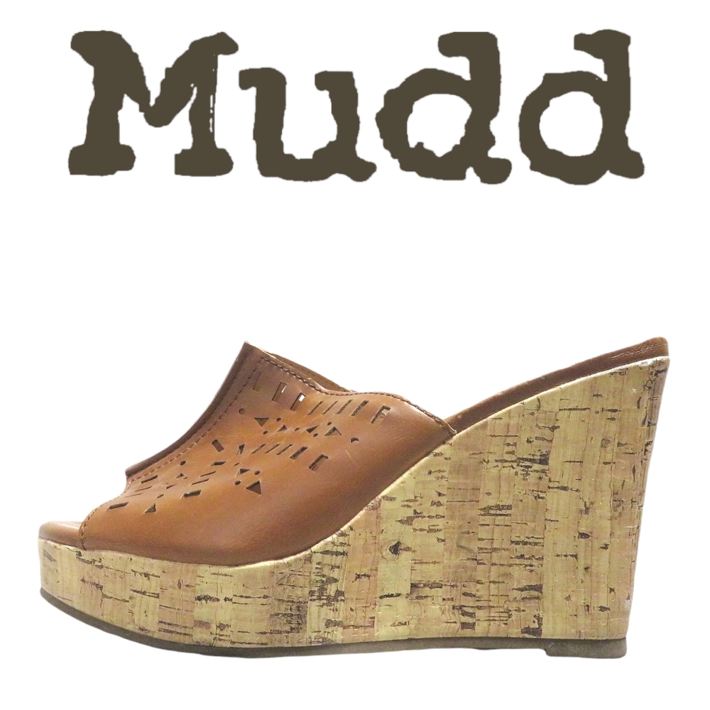 Mudd Wedge Sandal Slip On Cork Heels Boho Brown 7.5